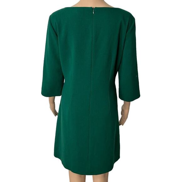 Eliza J Green Ponte Knit 3/4 Sleeves Front Pocket Shift Mini Dress (12) - Picture 4 of 15